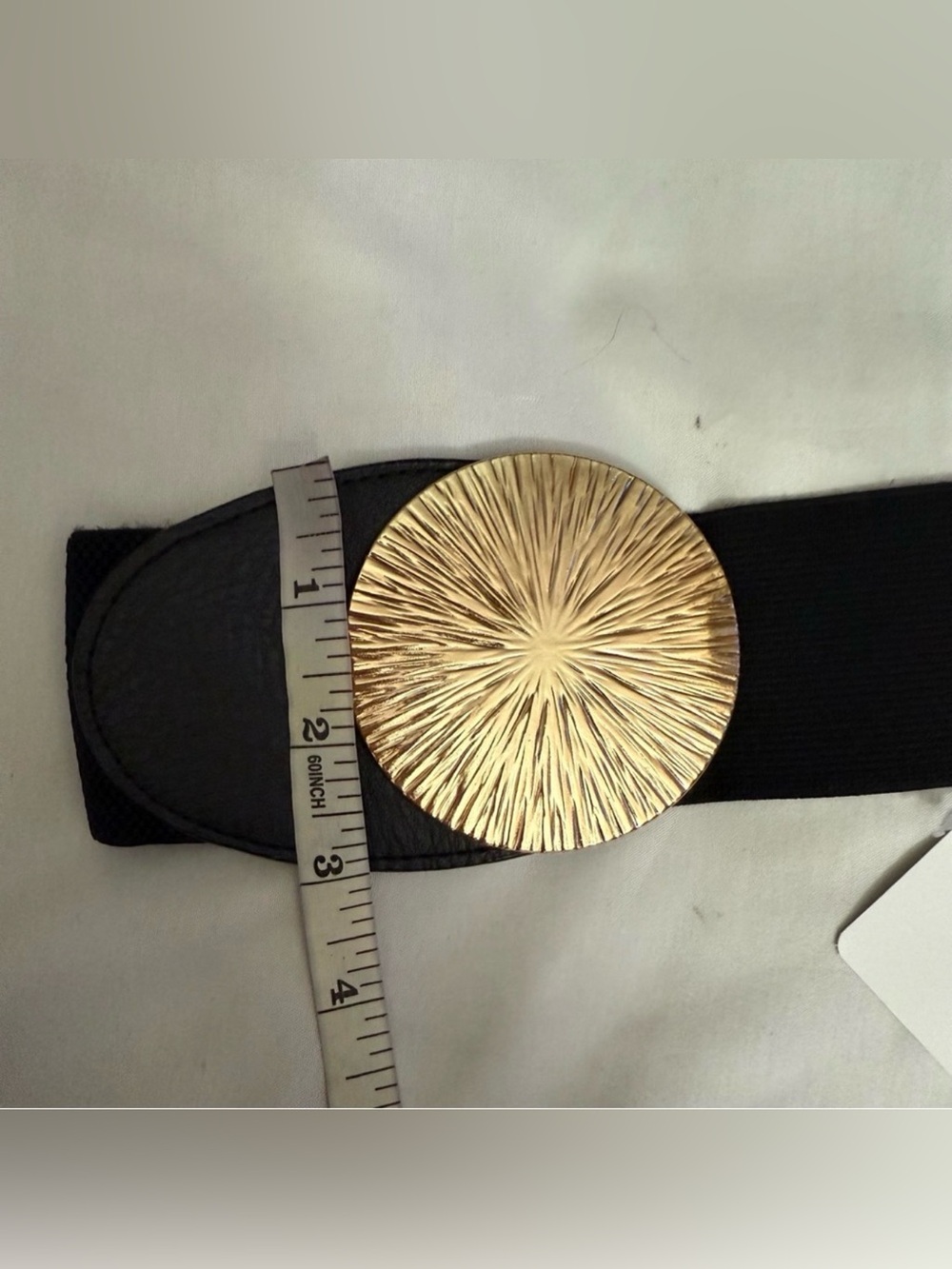 Black PU leather elastic waistband belt with gold tone buckle - Picture 7 of 9